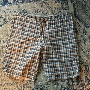 Old Navy Men's Plaid Flat Front Shorts - Blue and Brown reversible- 2 pair in 1